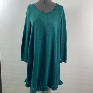 Wonderland by Orange Dress Women Size M  Green Long Sleeve Ruffle Hem